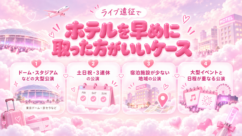 ライブ遠征のホテルを早めに取った方がいいケース