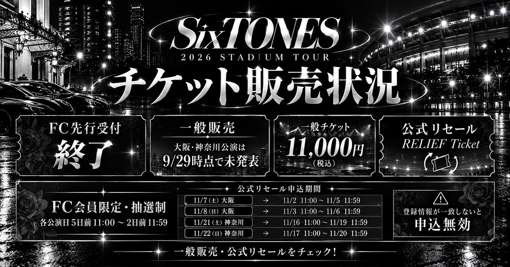 SixTONESスタジアムツアーのチケット申し込みは終了？現在の販売状況