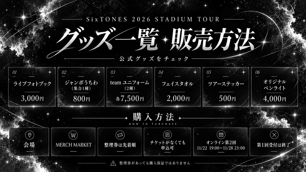 SixTONESスタジアムツアーのグッズ一覧・販売方法