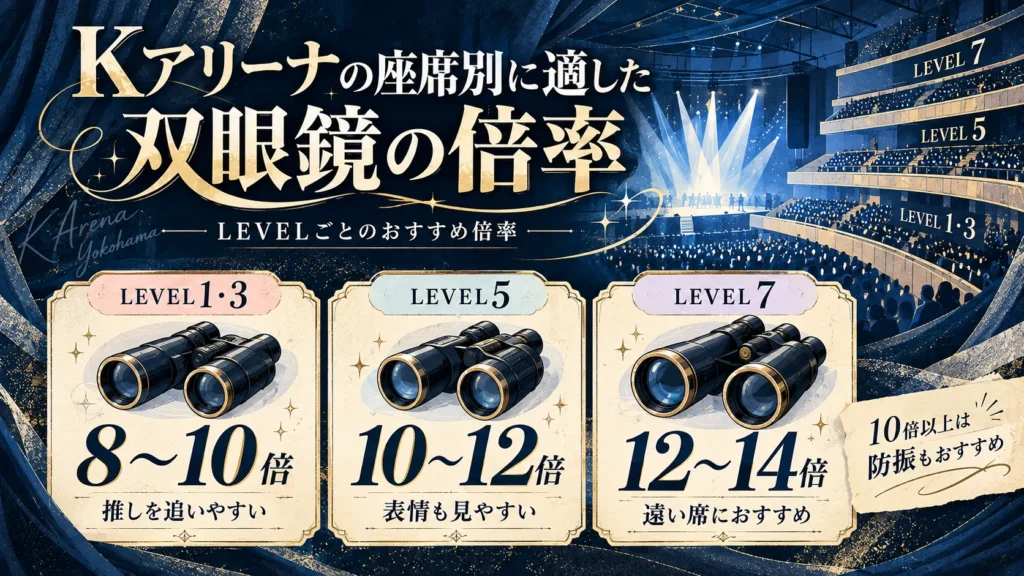 Kアリーナの座席別に適した双眼鏡の倍率