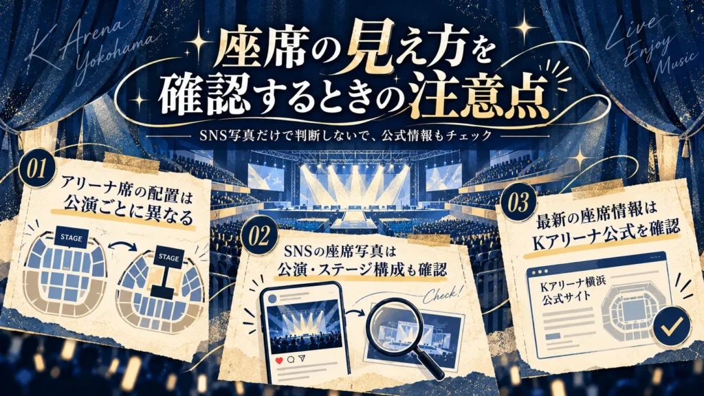 Kアリーナの座席からの見え方を確認する際の注意点