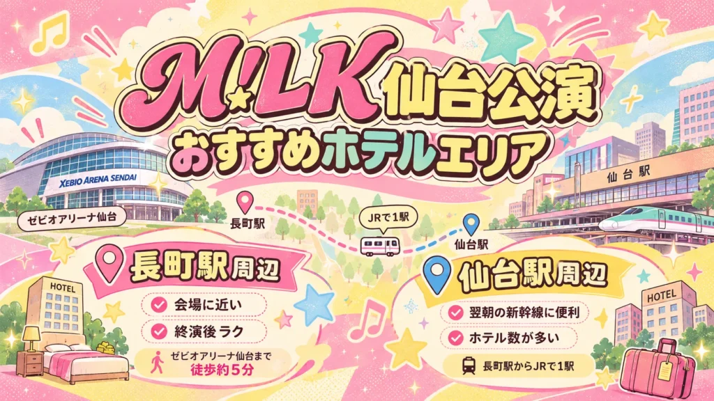 M!LKゼビオアリーナ仙台公演のおすすめホテルエリア