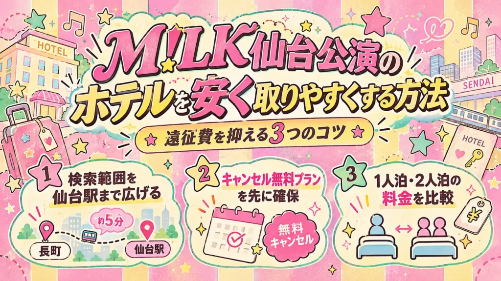 M!LKゼビオアリーナ仙台公演のおすすめホテルエリア